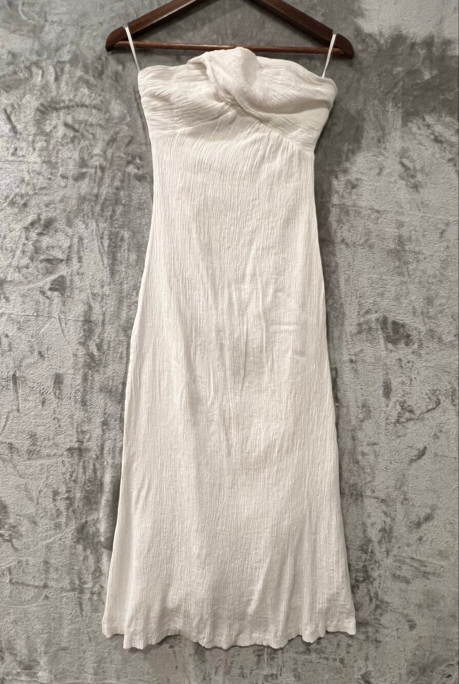 White Strapless Maxi Dress Size 8 Twist-front Knot Bodice Crêpe-Textured Fabric